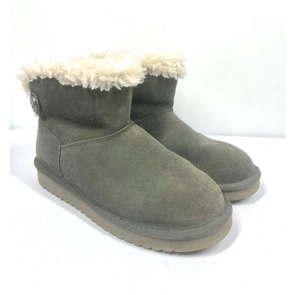 UGG Koolaburra Grey Suede Shearling Fur Lined Bootie Boots Women Size 5 - Picture 1 of 8
